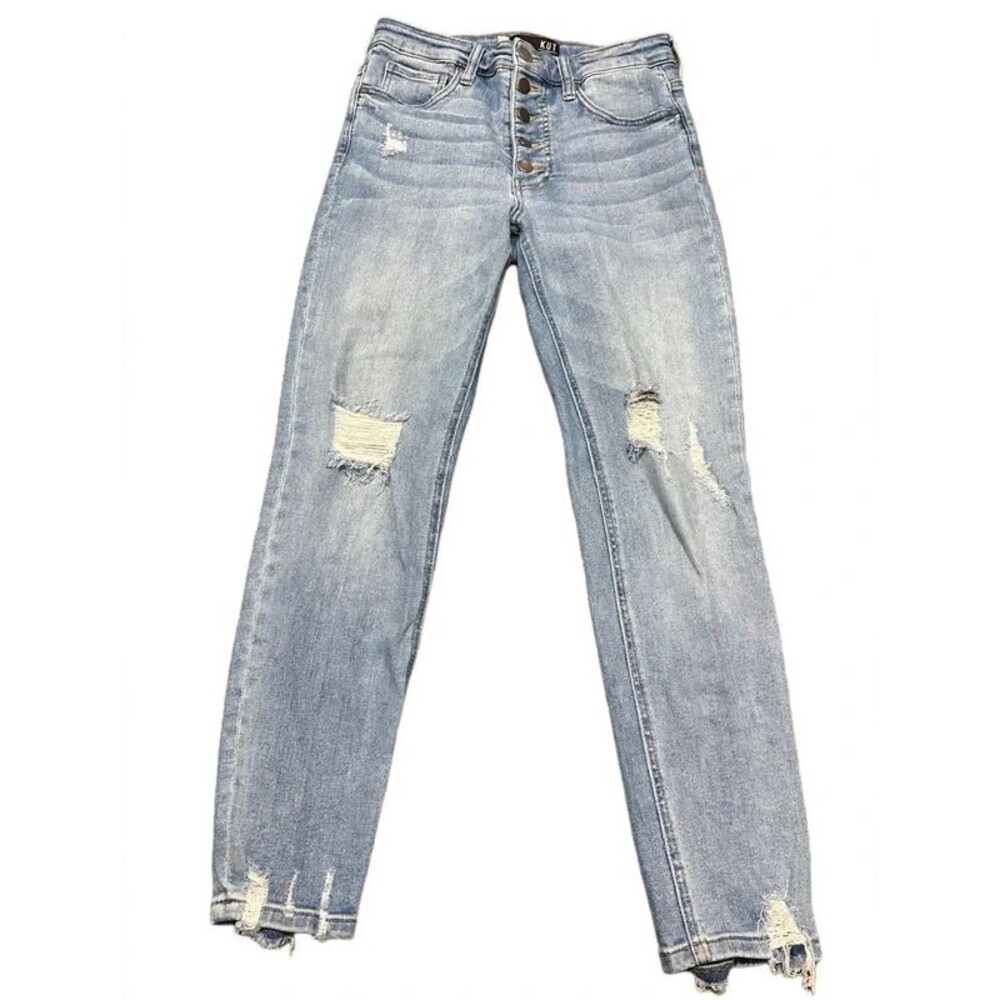 KUT From The Kloth Distressed Button-Fly Jeans - Size 2 - Like New